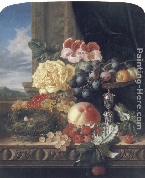 Still Life with Fruit, Flowers and a Bird's Nest painting - Edward Ladell Still Life with Fruit, Flowers and a Bird's Nest art painting